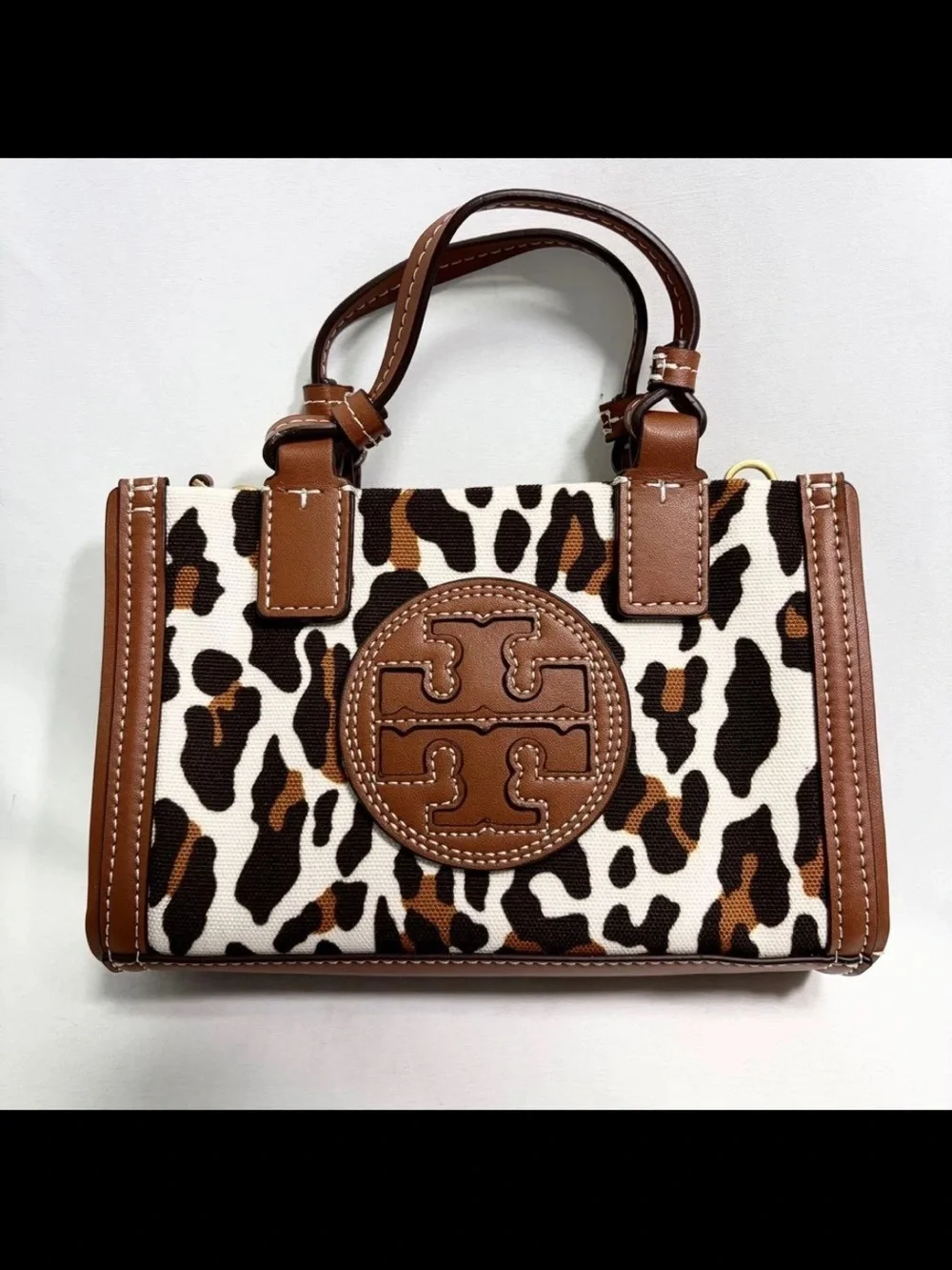 Tory Burch Brown and White Leopard-Print Canvas Satchel